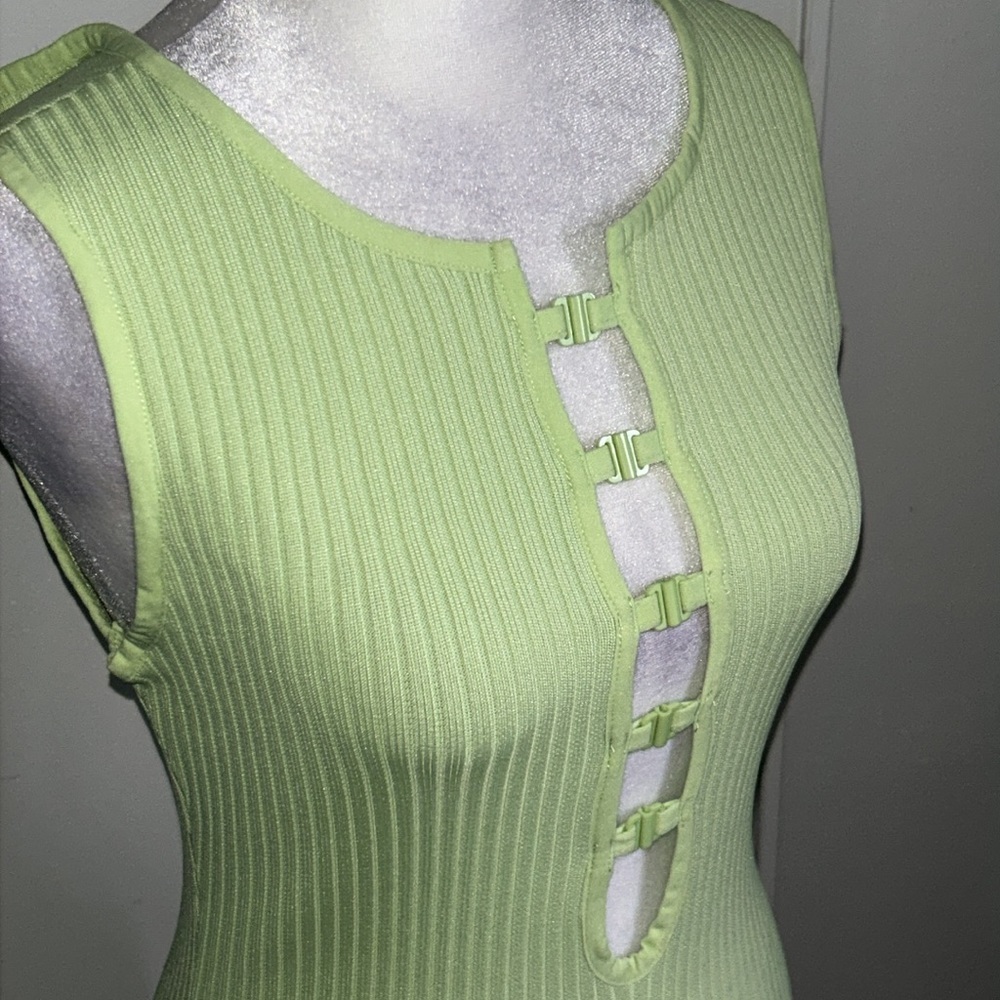 Forever 21 Sleeveless Ribbed Bodycon Mini Dress with caged Deep V-Neckline - Picture 7 of 7